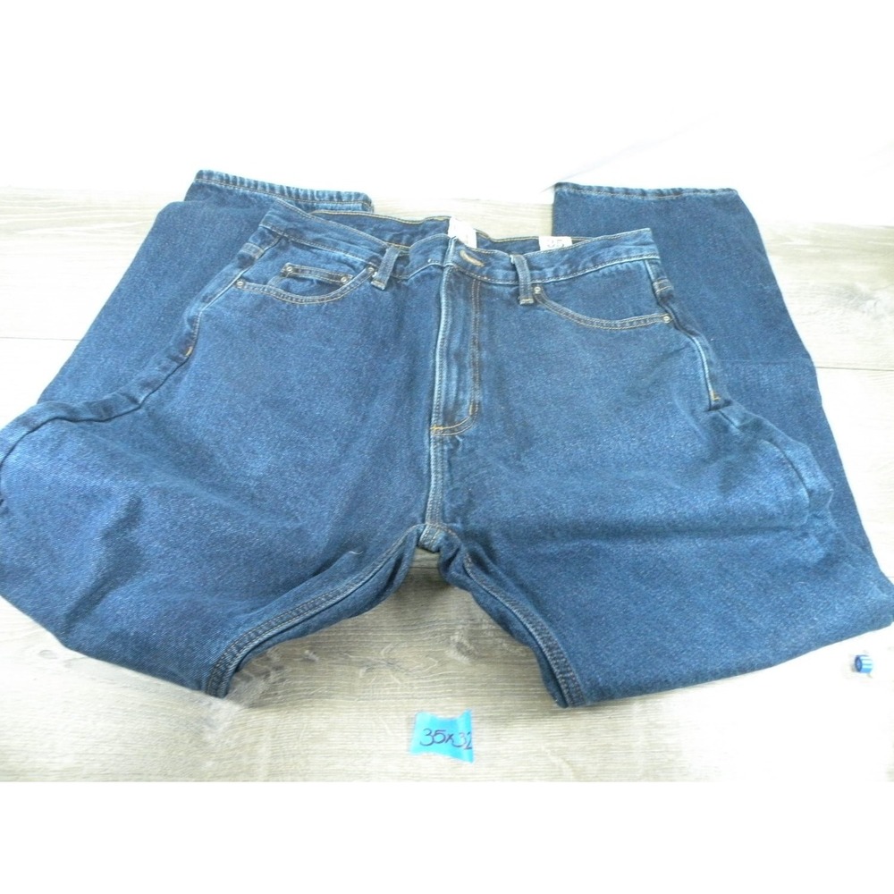 RedHead Brand Mens Jeans 35x32 Blue Denim Straight Leg Plaid Pocket